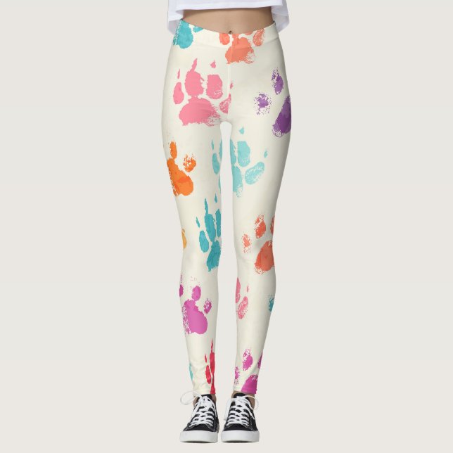 Colourful ink, messy dog paws leggings (Front)
