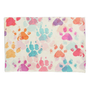 Colourful ink, messy dog paws pillowcase