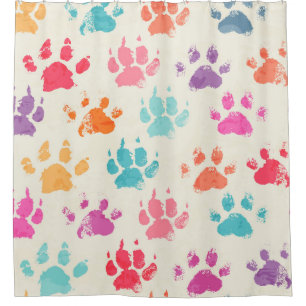 Colourful ink, messy dog paws shower curtain