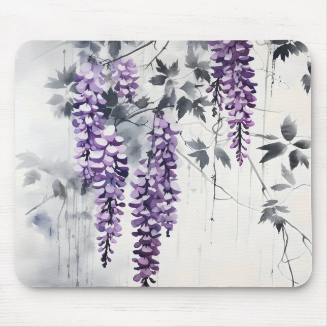 Colourful Ink Painting Wisteria Mouse Mat (Front)