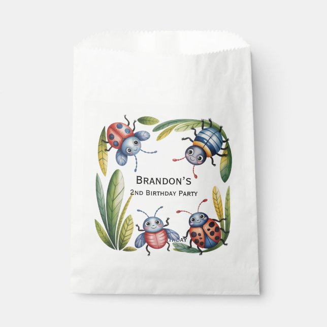 Colourful Insect Bugs 2nd. Birthday Party Favour Bags (Front)