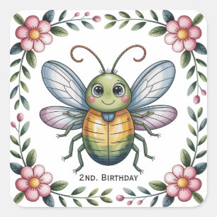 Colourful Insect Bugs 2nd. Birthday Party Square Sticker