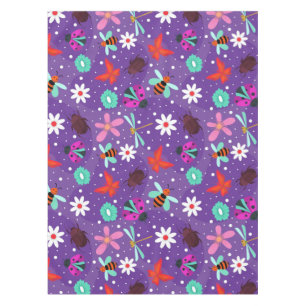 Colourful Insects and Flowers on a Purple Backgrou Tablecloth
