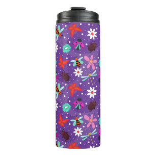 Colourful Insects and Flowers on a Purple Backgrou Thermal Tumbler