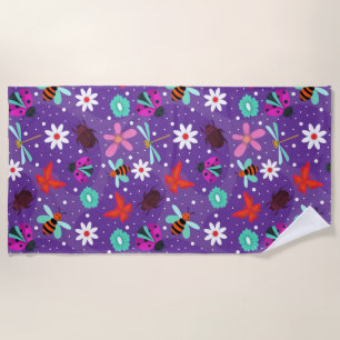 🌸 Colourful Insects & Floral Garden Vibes 🌿 Beach Towel