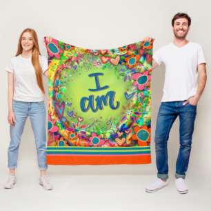 Colourful Inspirational I AM Floral Inspirivity Fleece Blanket