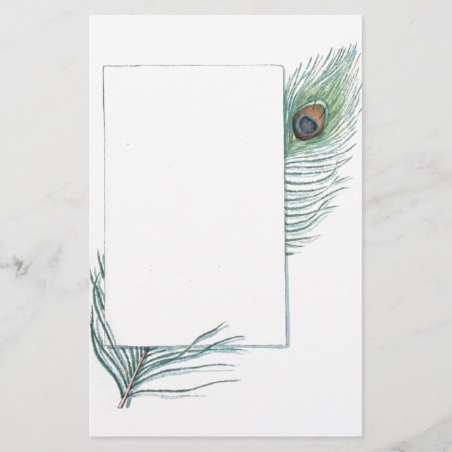 Colourful Inspirational Vintage Peacock Feather Stationery (Front)