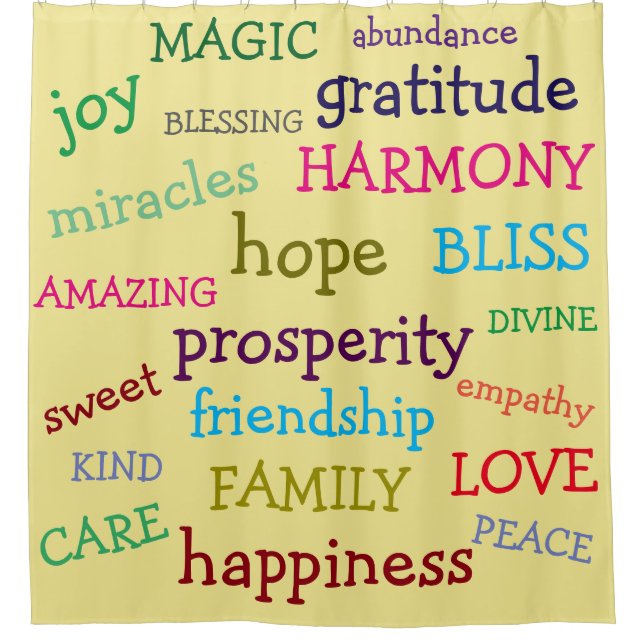 Colourful Inspiring Positive Words Design Shower Curtain (Front)