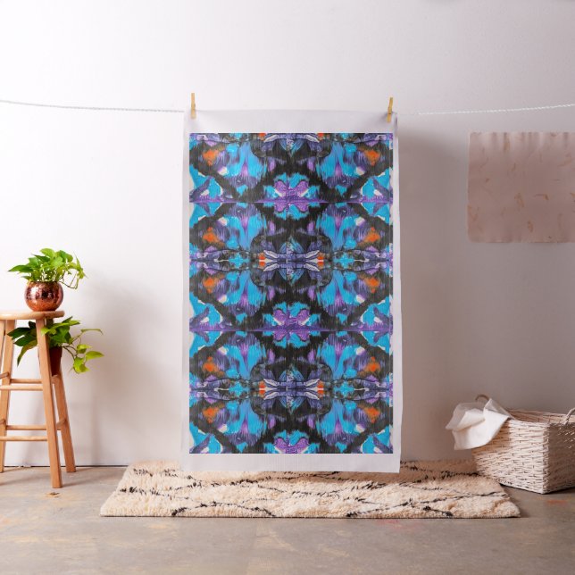 Colourful Interesting Abstract Design Blues Black  Fabric (In Situ)