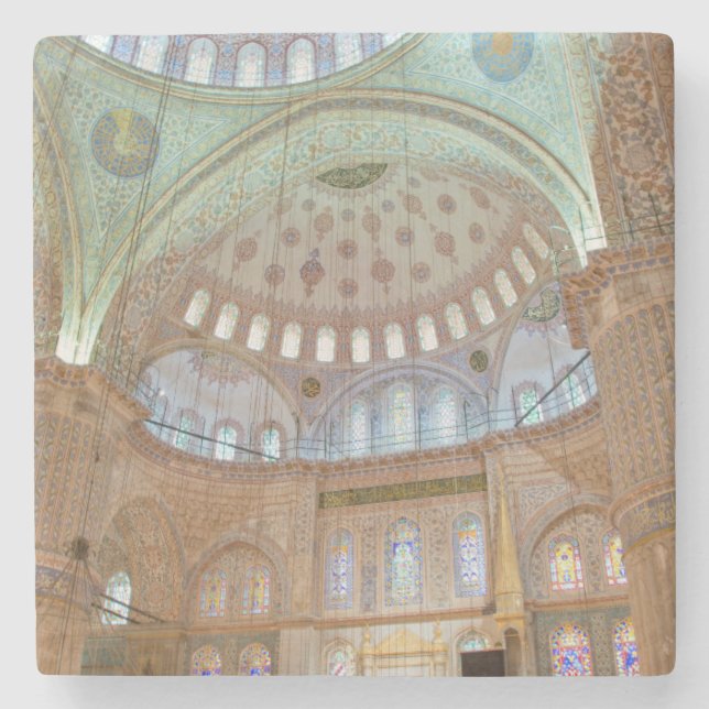 Colourful interior domed ceiling of Blue Mosque Stone Coaster (Front)