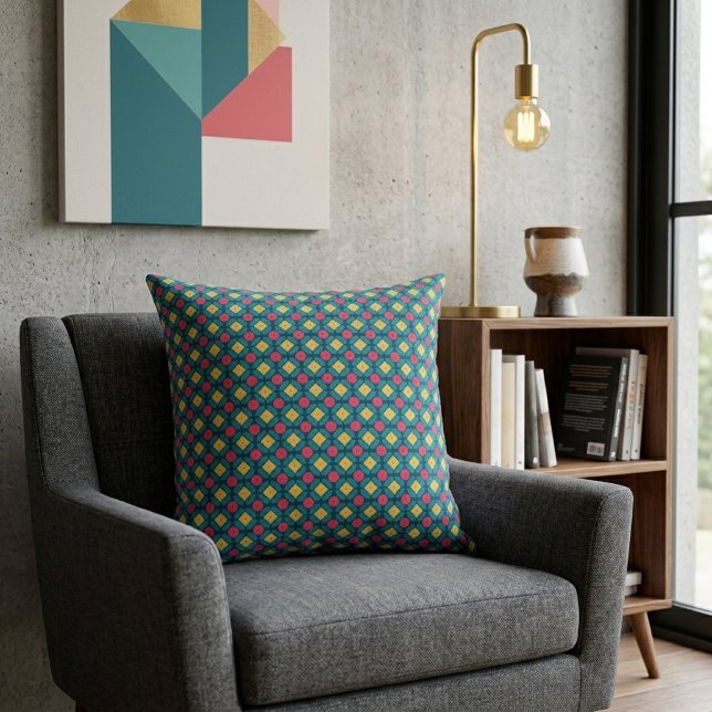 Colourful Interlocking Geometric Dot Square Design Cushion (Creator Uploaded)