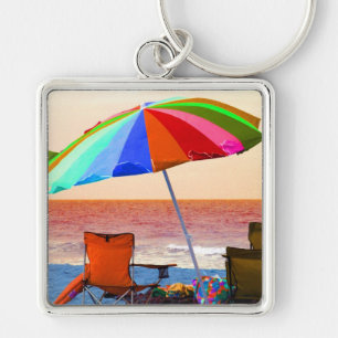 Colourful invert beach umbrella and chairs on key ring