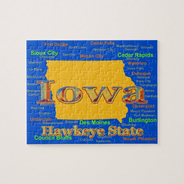 Colourful Iowa State Pride Map Silhouette Jigsaw Puzzle (Horizontal)
