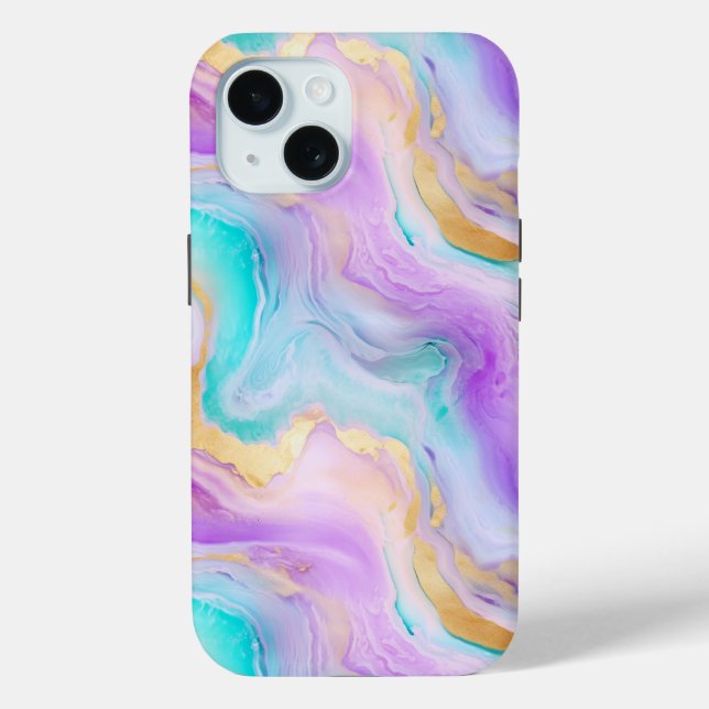 Colourful iPhone 15 Case Agate Vibrant Marbled Gem (Back)