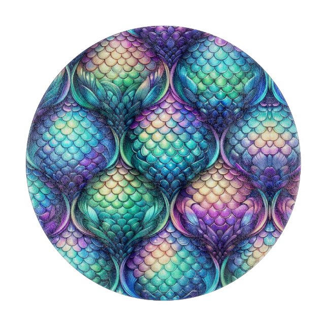 Colourful/iridescent aquatic scales cutting board (Front)