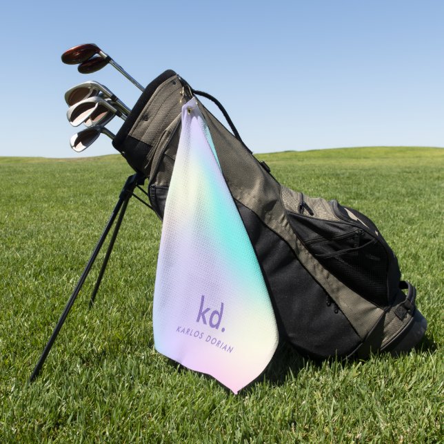 Colourful Iridescent Background Monogram Golf Towel (Green)