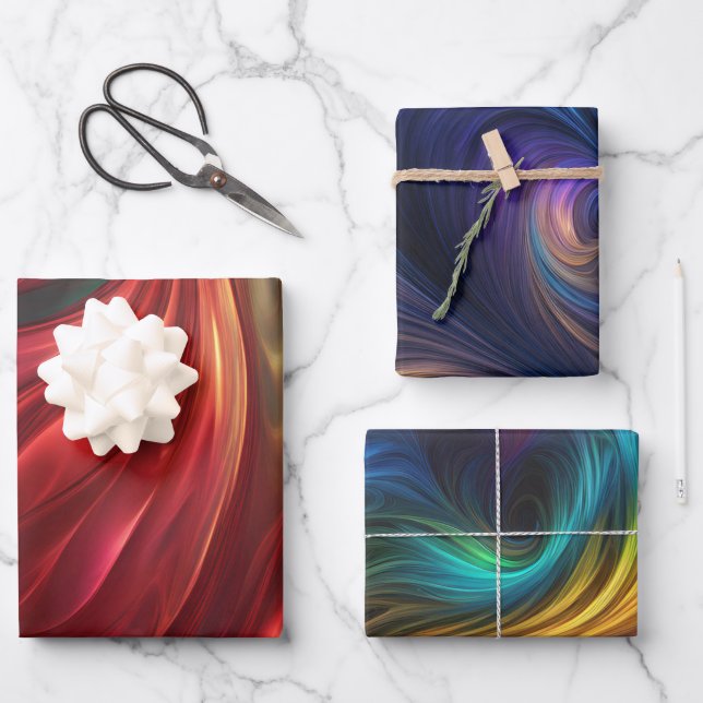 Colourful Iridescent Swirl Patterns Wrapping Paper Sheet (Front)
