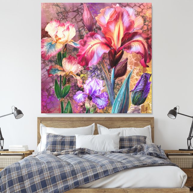 Colourful Irises Canvas Print (Insitu(Bedroom))