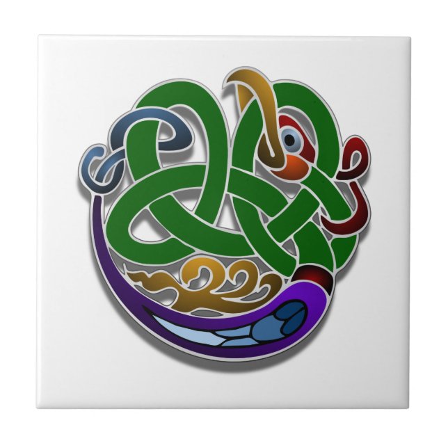 Colourful Irish Celtic Bird Design Ceramic Tile (Front)