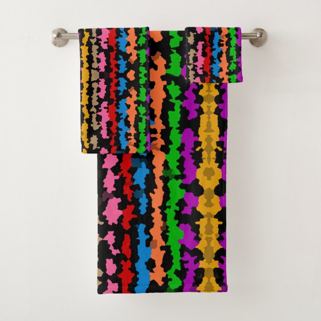 Colourful Irregular Abstract Design Black  Bath Towel Set (Insitu)