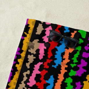Colourful Irregular Abstract Design Black Beach Towel