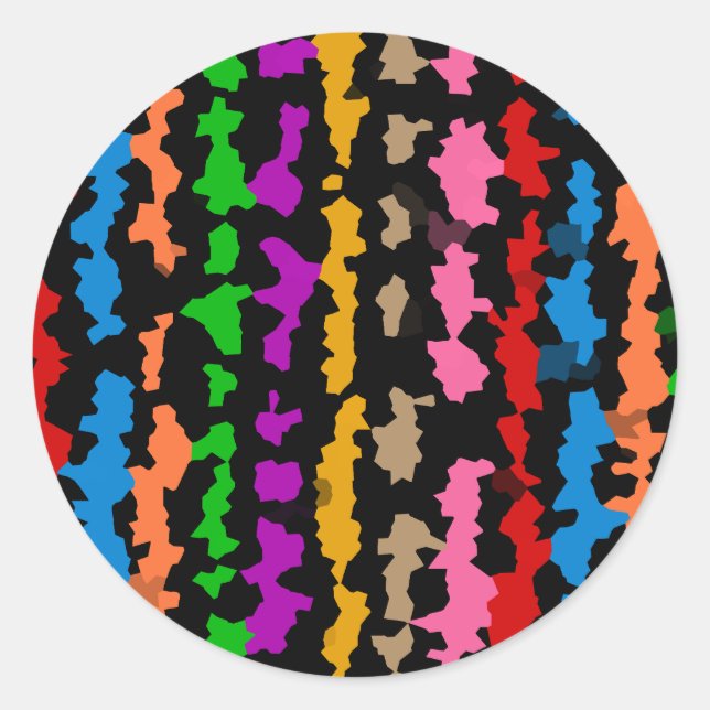 Colourful Irregular Abstract Design Black  Classic Round Sticker (Front)