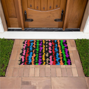 Colourful Irregular Abstract Design Black Doormat