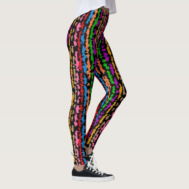 Colourful Irregular Abstract Design Black  Leggings (Right)