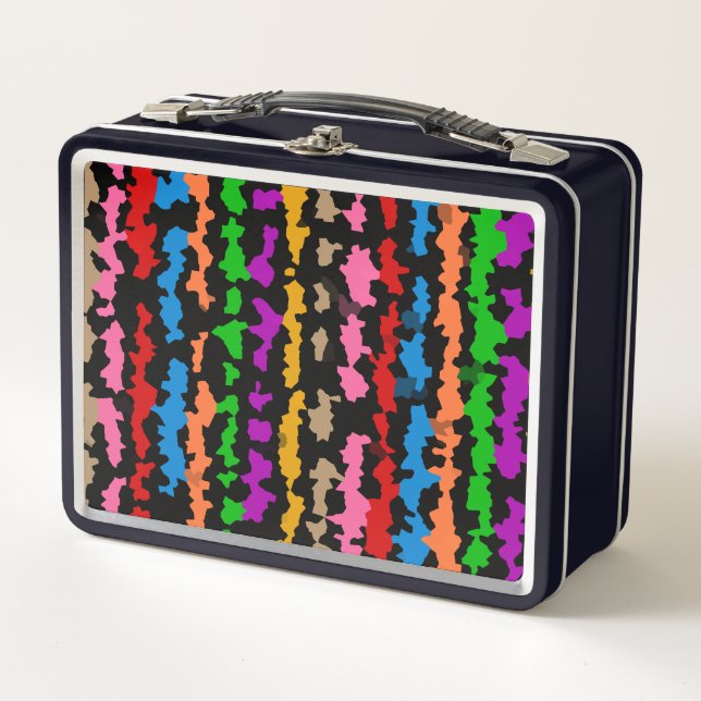 Colourful Irregular Abstract Design Black  Metal Lunch Box (Front)