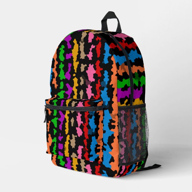 Colourful Irregular Abstract Design Black  Printed Backpack (Back Corner Right)