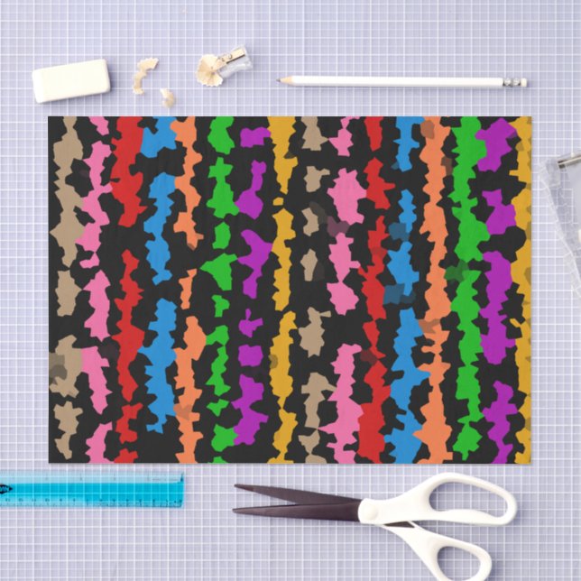 Colourful Irregular Abstract Design Black  Tissue Paper (Craft)