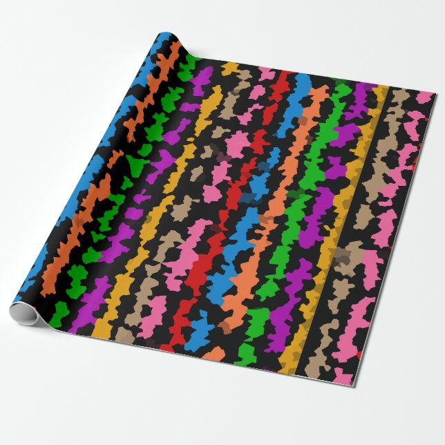 Colourful Irregular Abstract Design Black  Wrapping Paper (Unrolled)