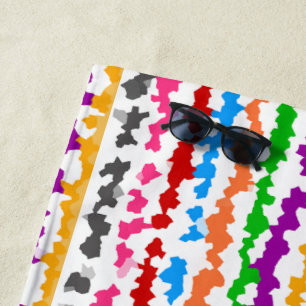 Colourful Irregular Abstract Design White Beach Towel