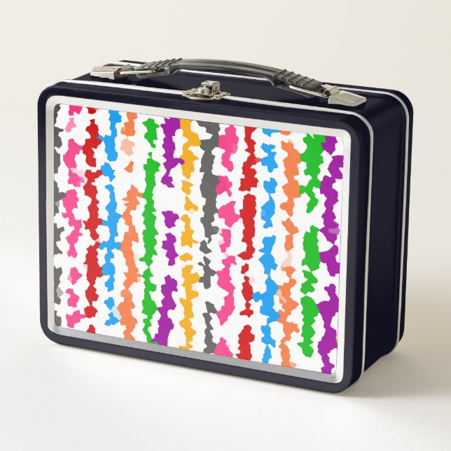 Colourful Irregular Abstract Design White Metal Lunch Box (Front)