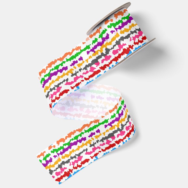 Colourful Irregular Abstract Design White Satin Ribbon (Front+Back)