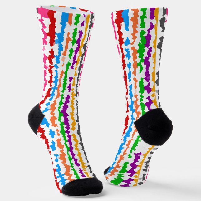 Colourful Irregular Abstract Design White Socks (Angled)