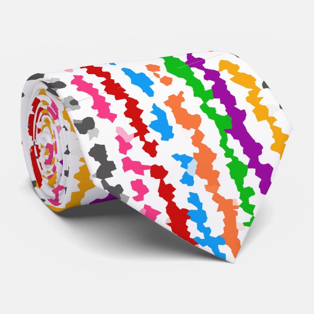 Colourful Irregular Abstract Design White Tie (Rolled)