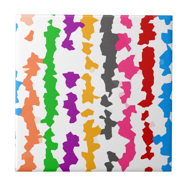Colourful Irregular Abstract Design White Tile (Front)