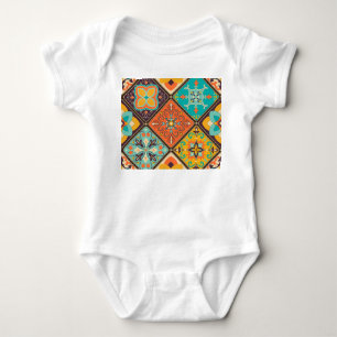 Colourful Islamic-inspired patchwork tile. Baby Bodysuit