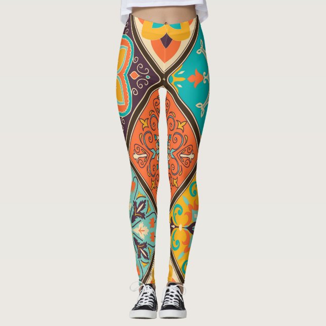 Colourful Islamic-inspired patchwork tile. Leggings (Front)