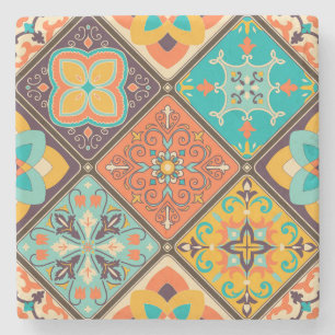 Colourful Islamic-inspired patchwork tile. Stone Coaster
