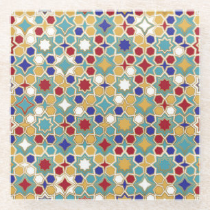 Colourful Islamic Mosaic Seamless Pattern Glass Coaster