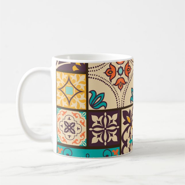 Colourful Islamic Patchwork: Vintage Tile. Coffee Mug (Left)
