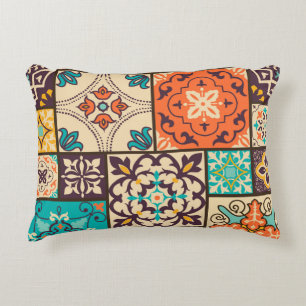 Colourful Islamic Patchwork: Vintage Tile. Decorative Cushion