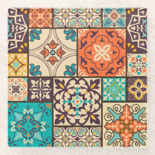 Colourful Islamic Patchwork: Vintage Tile. Glass Coaster