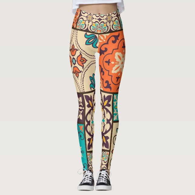 Colourful Islamic Patchwork: Vintage Tile. Leggings (Front)