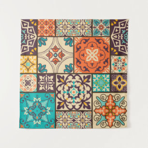Colourful Islamic Patchwork: Vintage Tile. Tapestry