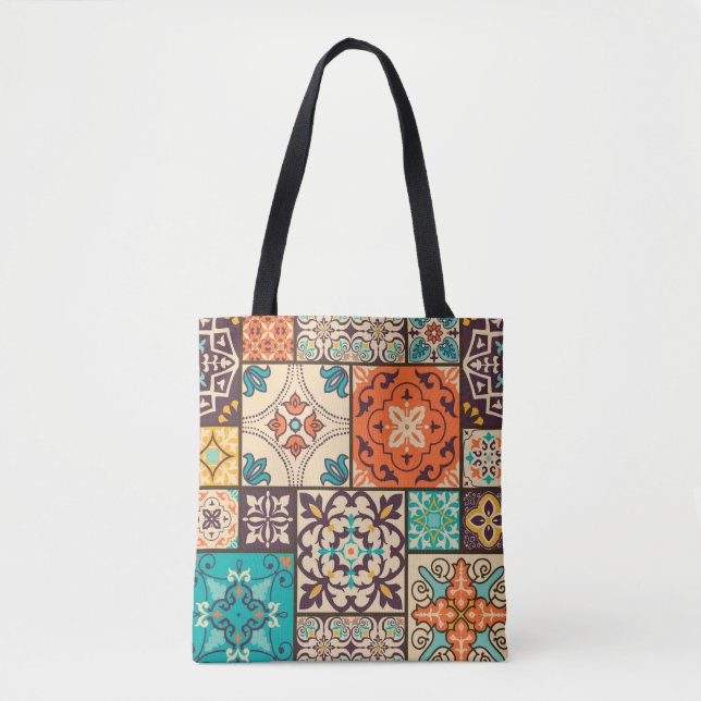 Colourful Islamic Patchwork: Vintage Tile. Tote Bag (Front)