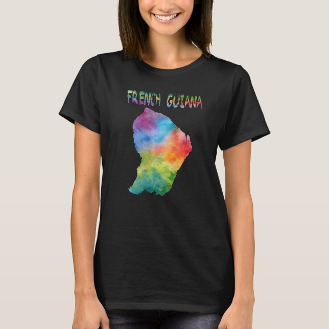 Colourful Isolated French Guiana Map In Watercolor T-Shirt (Front)