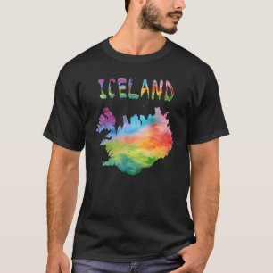 Colourful Isolated Iceland Map In Watercolor Color T-Shirt